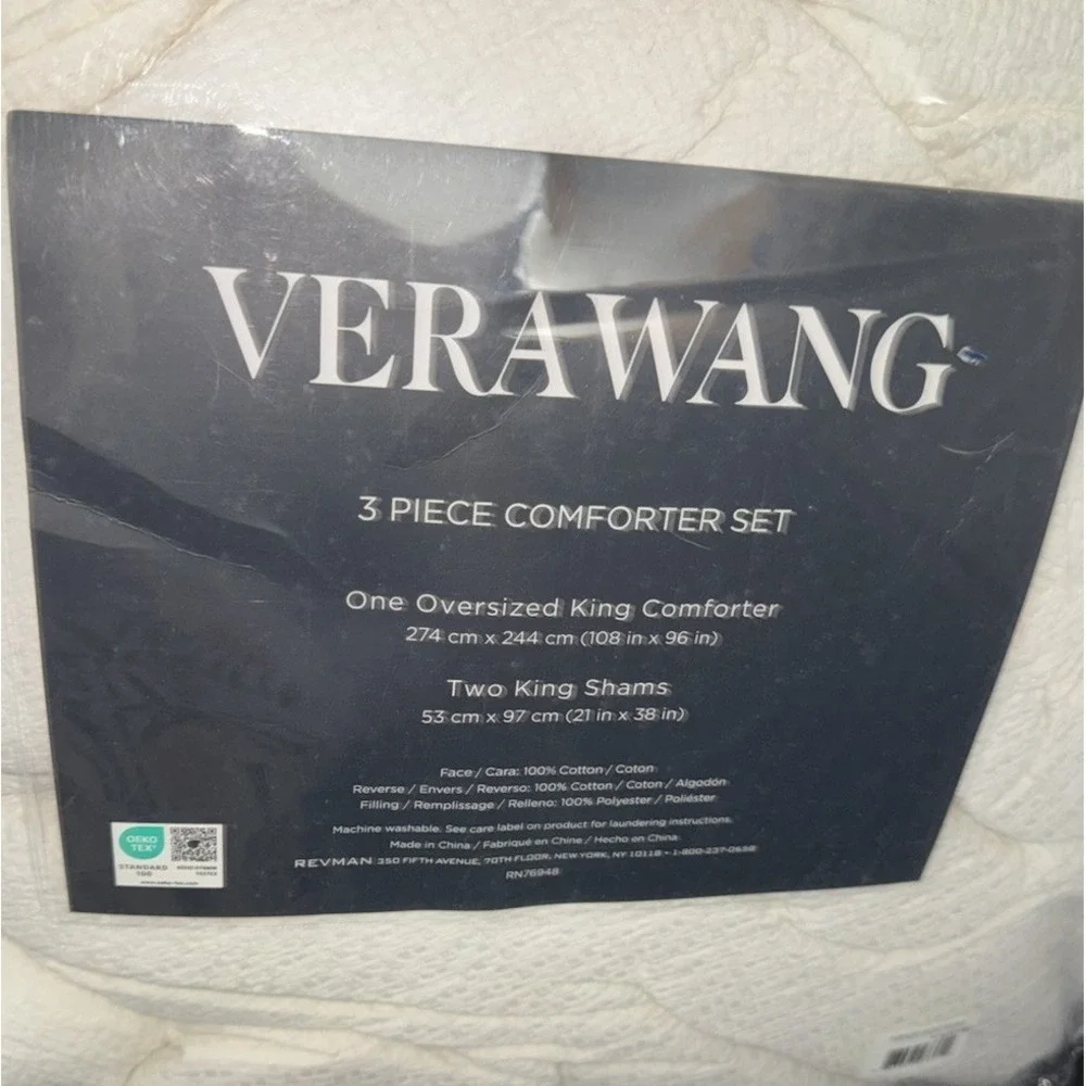 Vera Wang Oversized KING Comforter & Shams Basketweave 3-piece Set WHITE